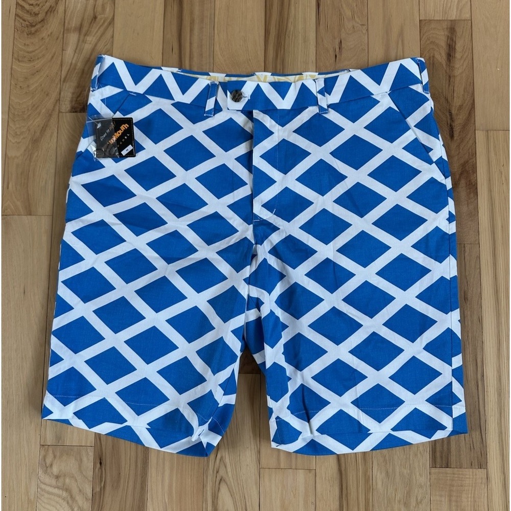 Loudmouth Golf Shorts Men's Size 40 Blue Diamonds White Stripes NWT Golf